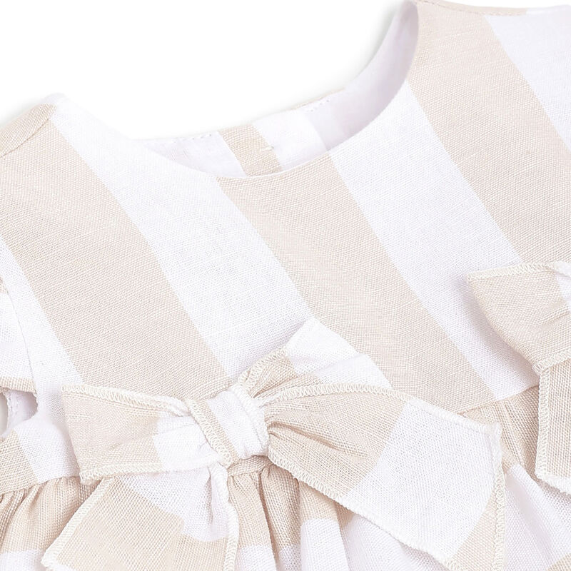 Girls Natural Striped Short Sleeve Dress with Panties image number 4